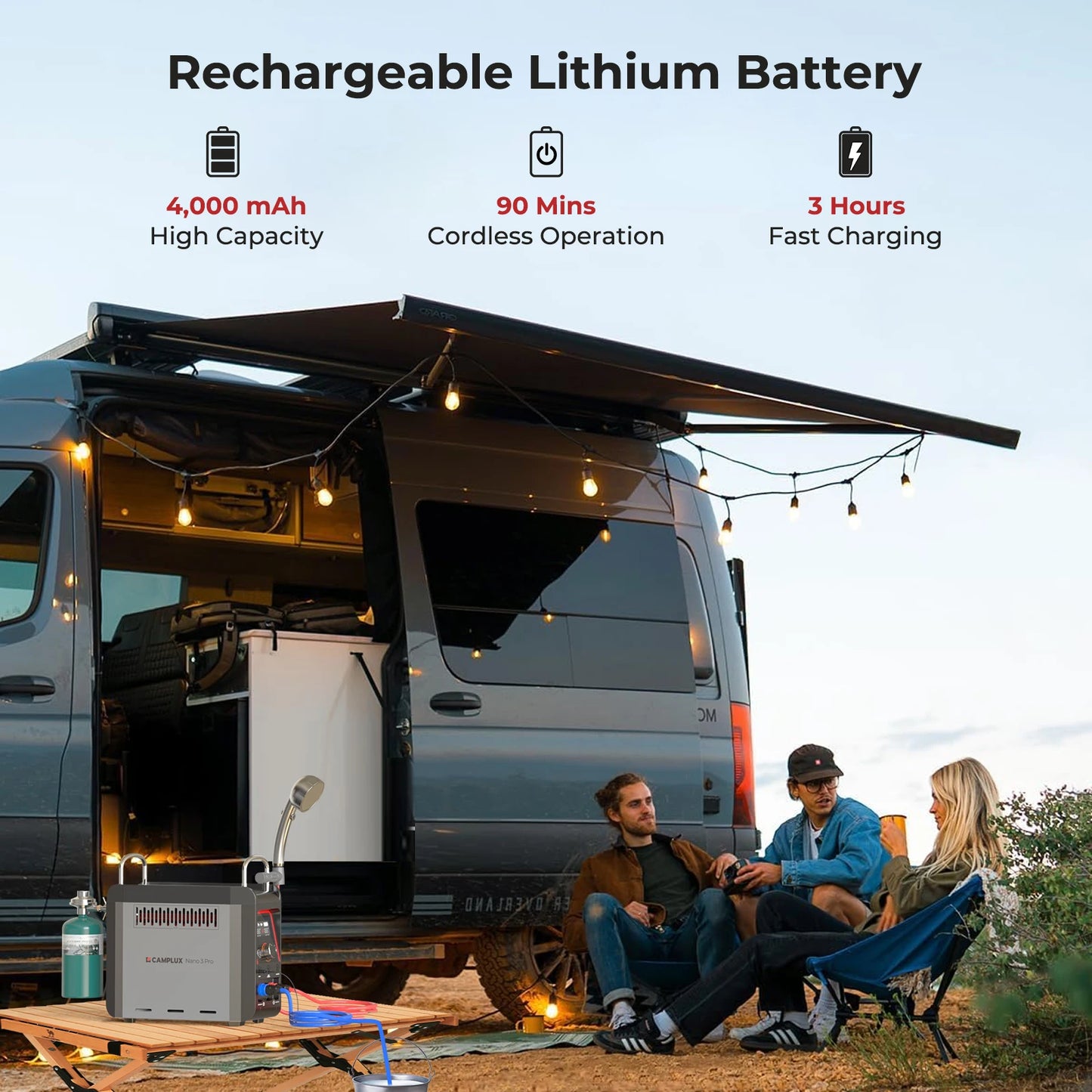 Propane On-Demand Portable Water Heater w/Built-in Battery
