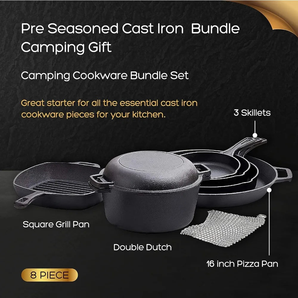 8 piece cast iron camping cookware