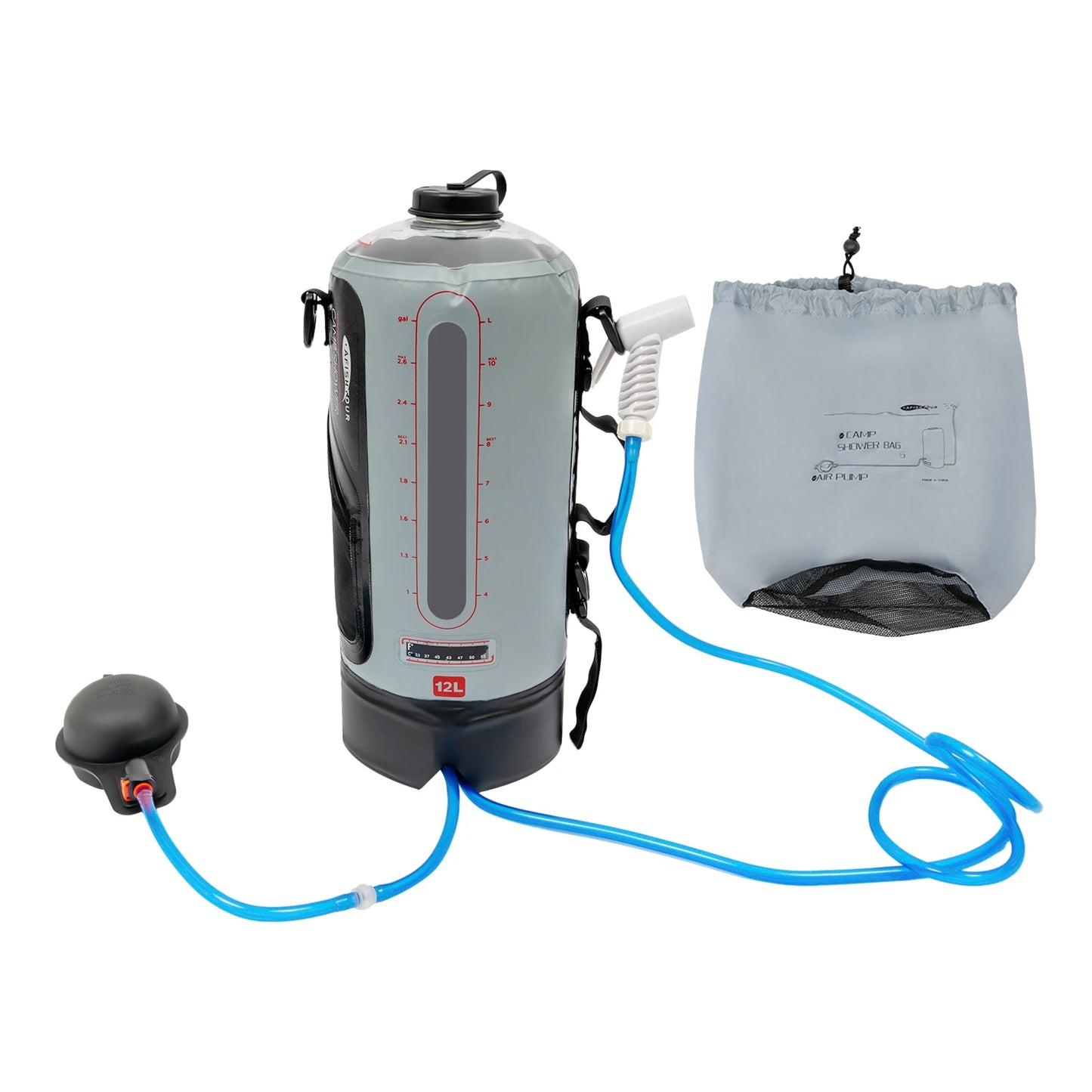 Camping Solar Shower with Pump, 3 Gallon.