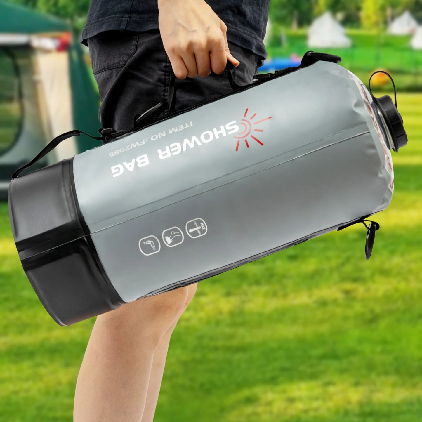 Camping Solar Shower with Pump, 3 Gallon.