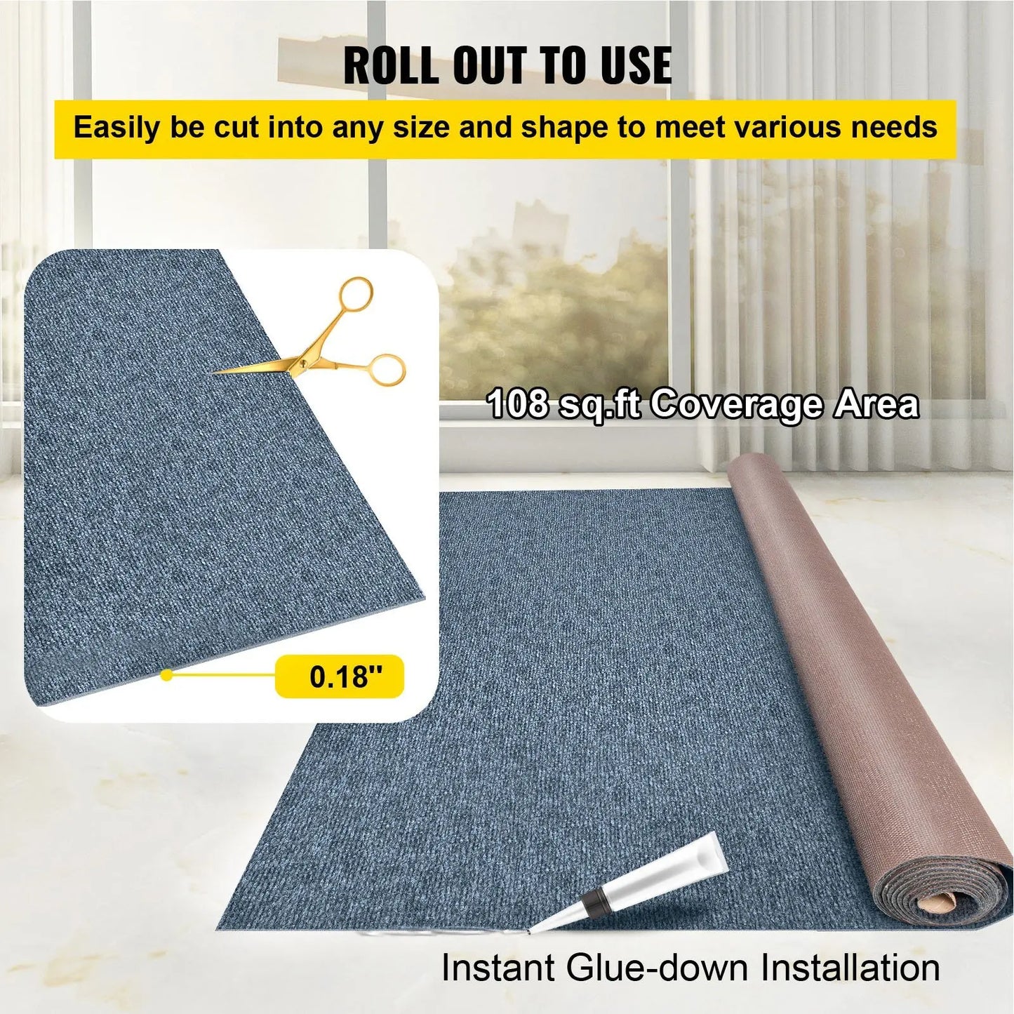 Gray 6 ft x 36 ft, Outdoor Carpet