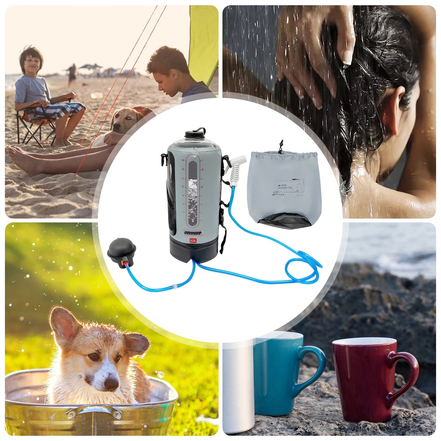 Camping Solar Shower with Pump, 3 Gallon.