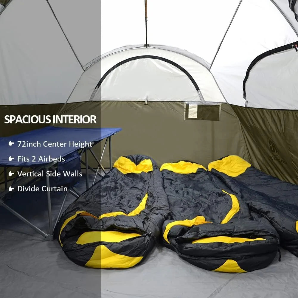 8 Person tent, Weather Resistant, Double Layer, Dividing Curtain