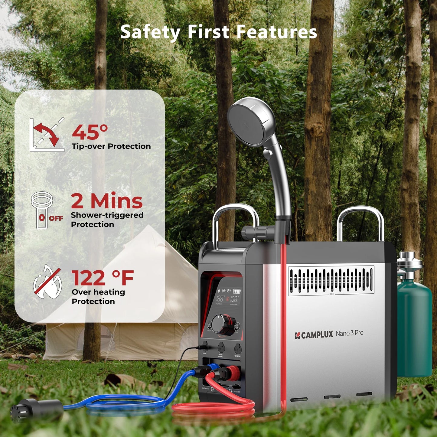 Propane On-Demand Portable Water Heater w/Built-in Battery